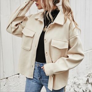 Boho cream boyfriend oversized button jacket shacket